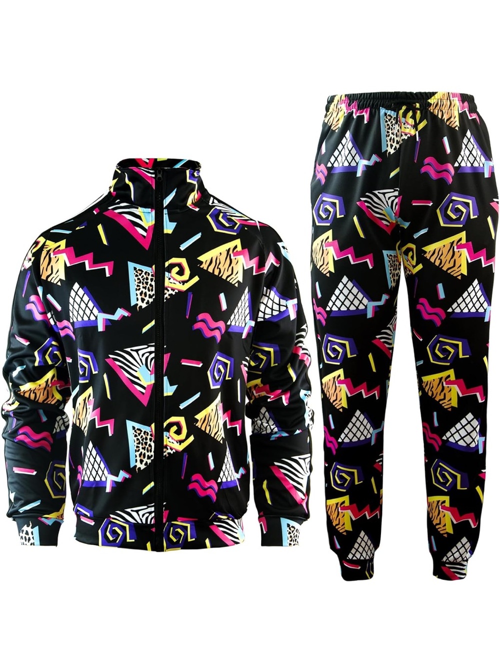 Men's Black Retro Geo-Print Track Jacket